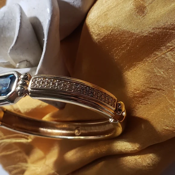 Swarovski Blue Crystal Gold-Plated Bangle Bracelet - Picture 10 of 11